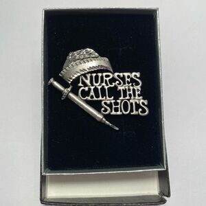 New nurses call the shots pin silver tone color/Christmas gift for school nurse